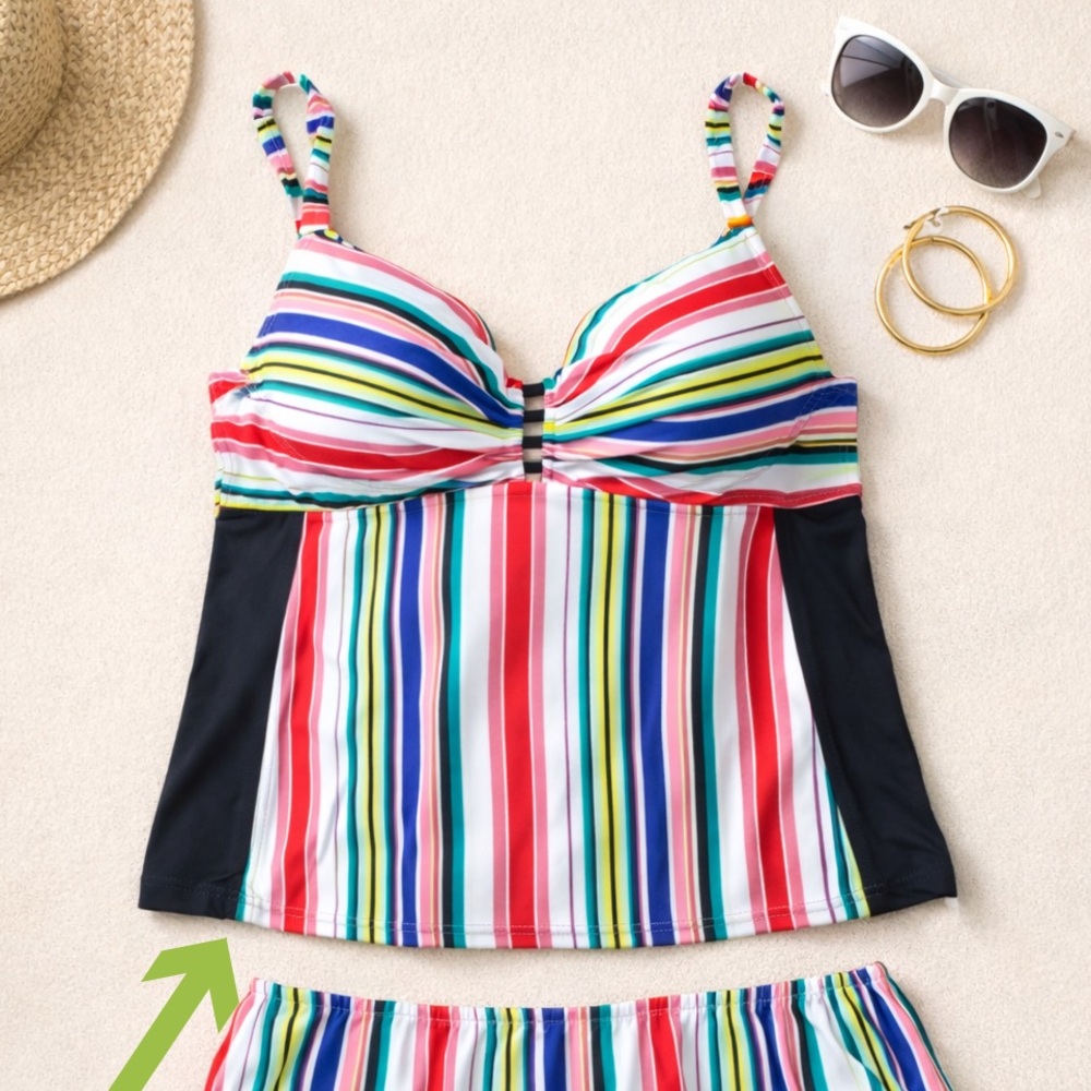 Swim by Cacique Rainbow Stripe Tankini Top Size 36D